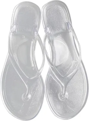 Ladies Summer Transparent Jelly Crystal Flat Bottom Toe Flip Flops Beach Sandal Slippers Sandals with Heels Women