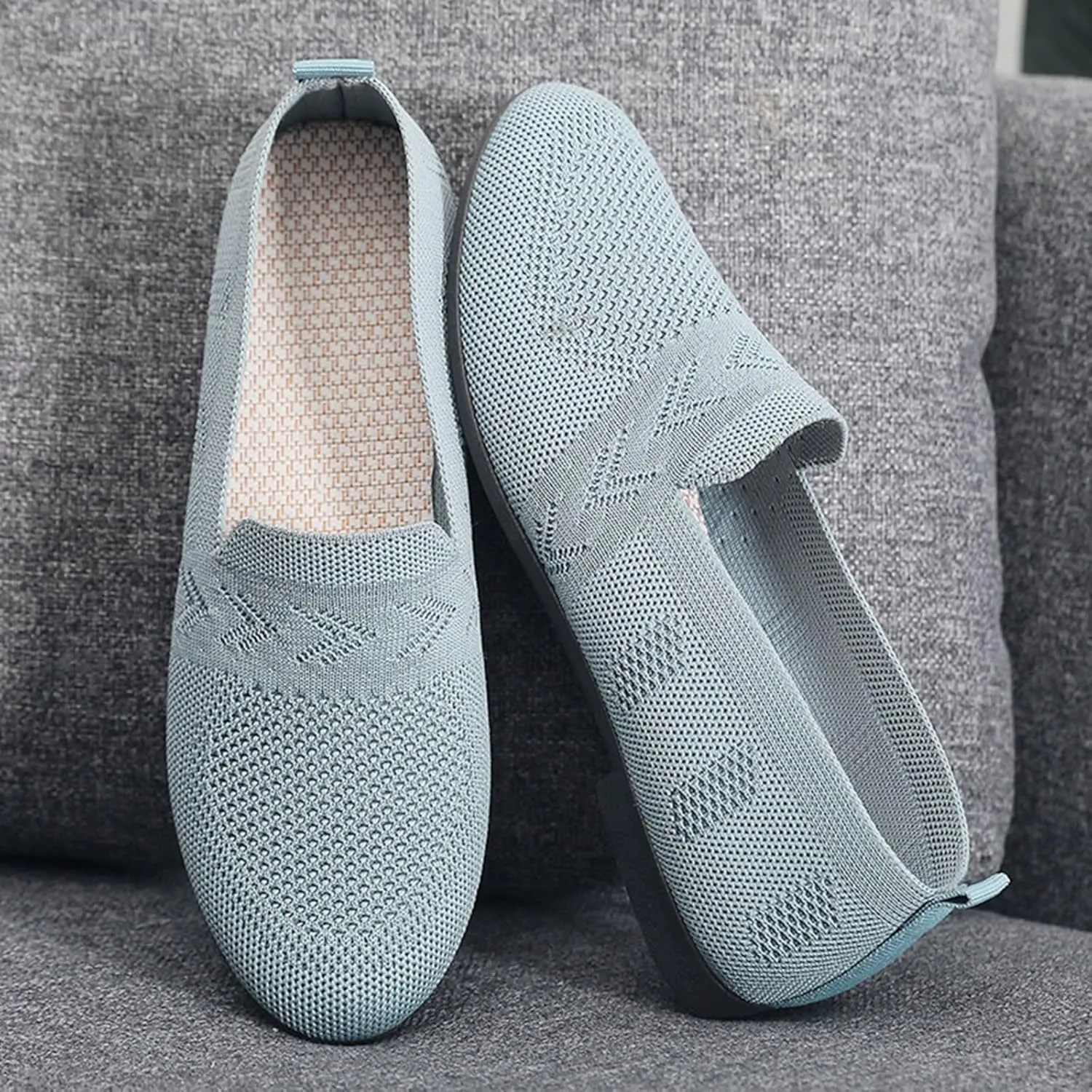 Slip On Mule Sneakers Women Breathable Lightweight Soft Sole Slip On Casual Flat Shoes Summer Comfortable Walking Flats